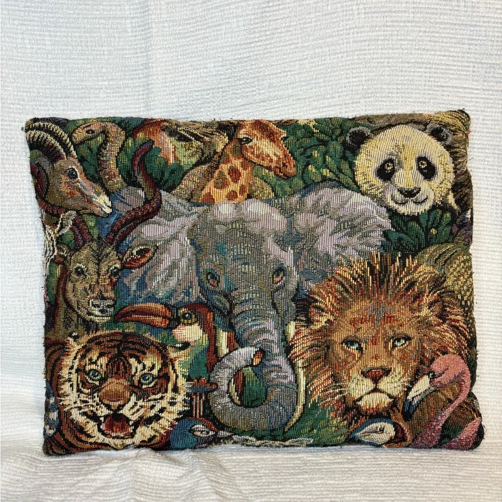 Vintage Wild Safari Animal Tapestry Throw Pillow - Multicolor